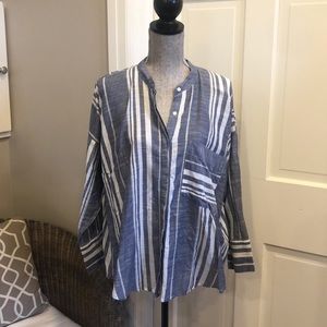 Lucky Brand Blue/White Striped Button Down Blouse